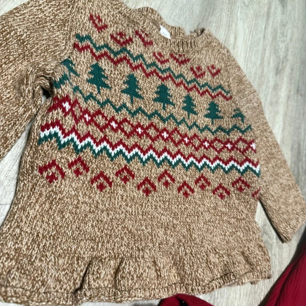 Carter's Crewneck‎ Christmas Print Sweater Baby Girls 12m Brown and leggings